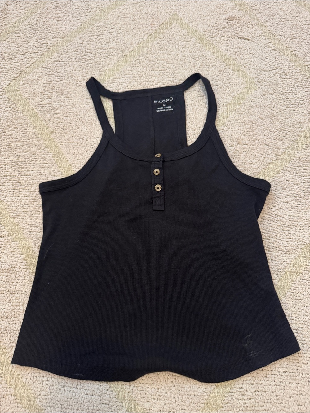 Pilcro Anthropologie Black Ribbed Henley Racerback Tank Top Size Medium